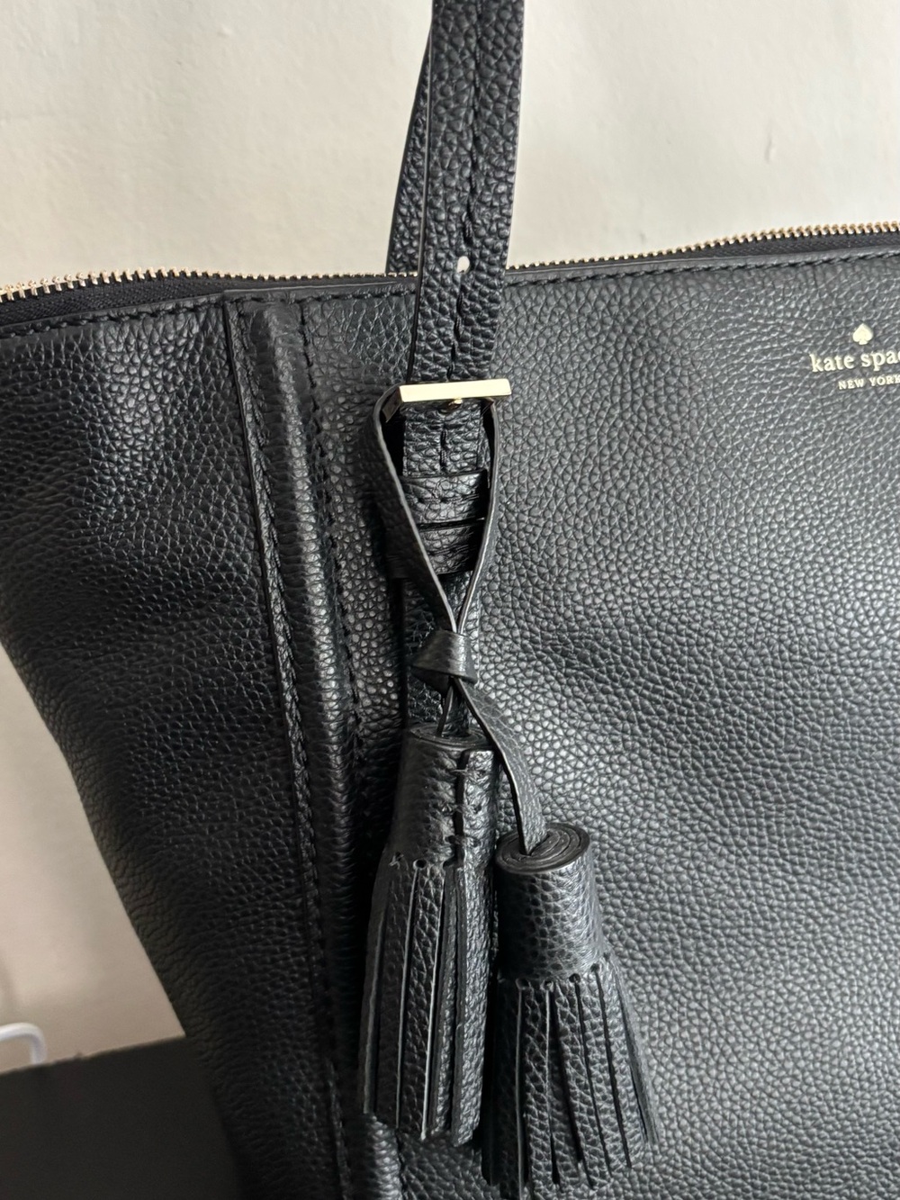 kate spade Black Pebbled Leather Tote with Tassel Detail - Picture 4 of 7